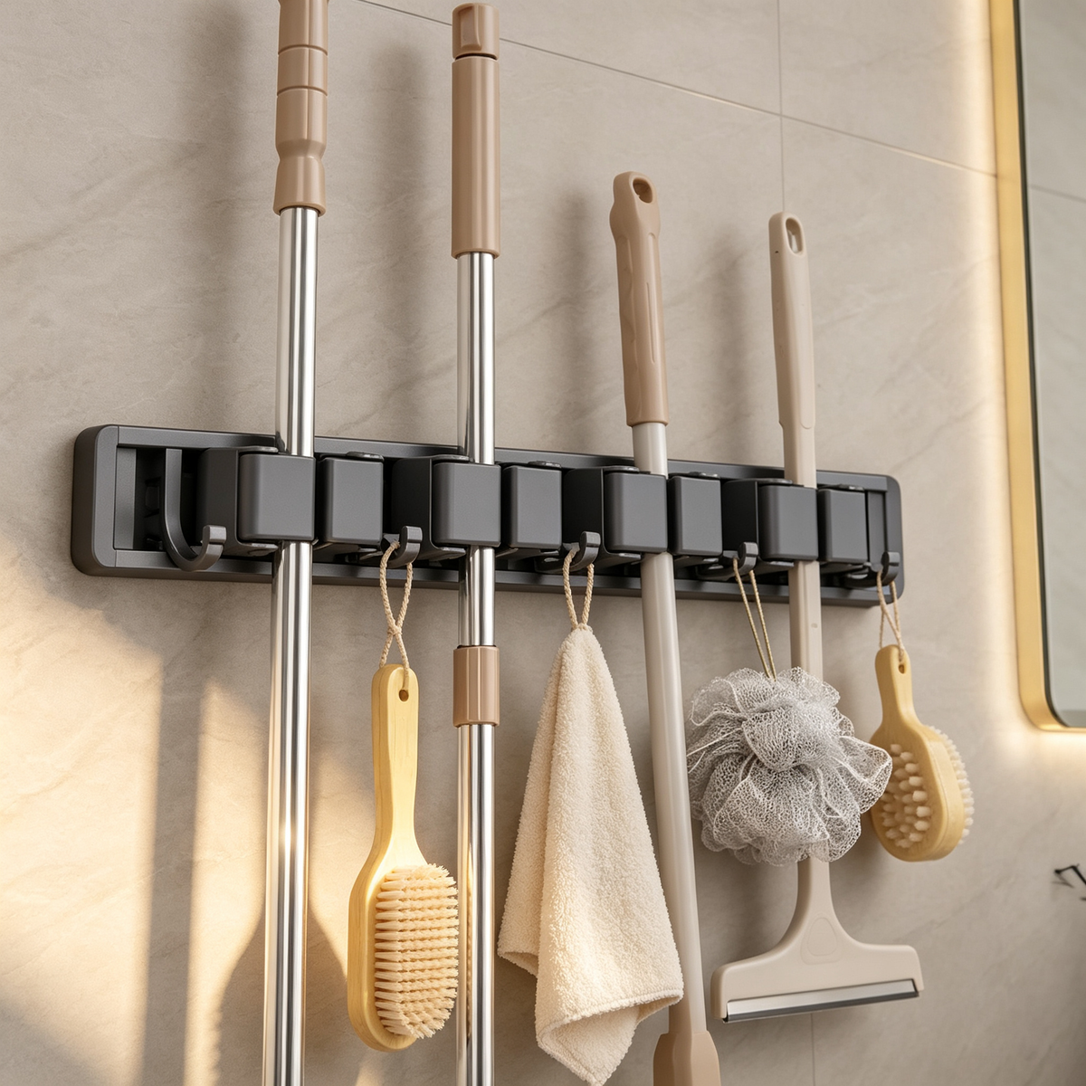 🧹 Wall-Mounted Mop & Broom Organizer