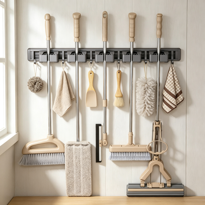 🧹 Wall-Mounted Mop & Broom Organizer