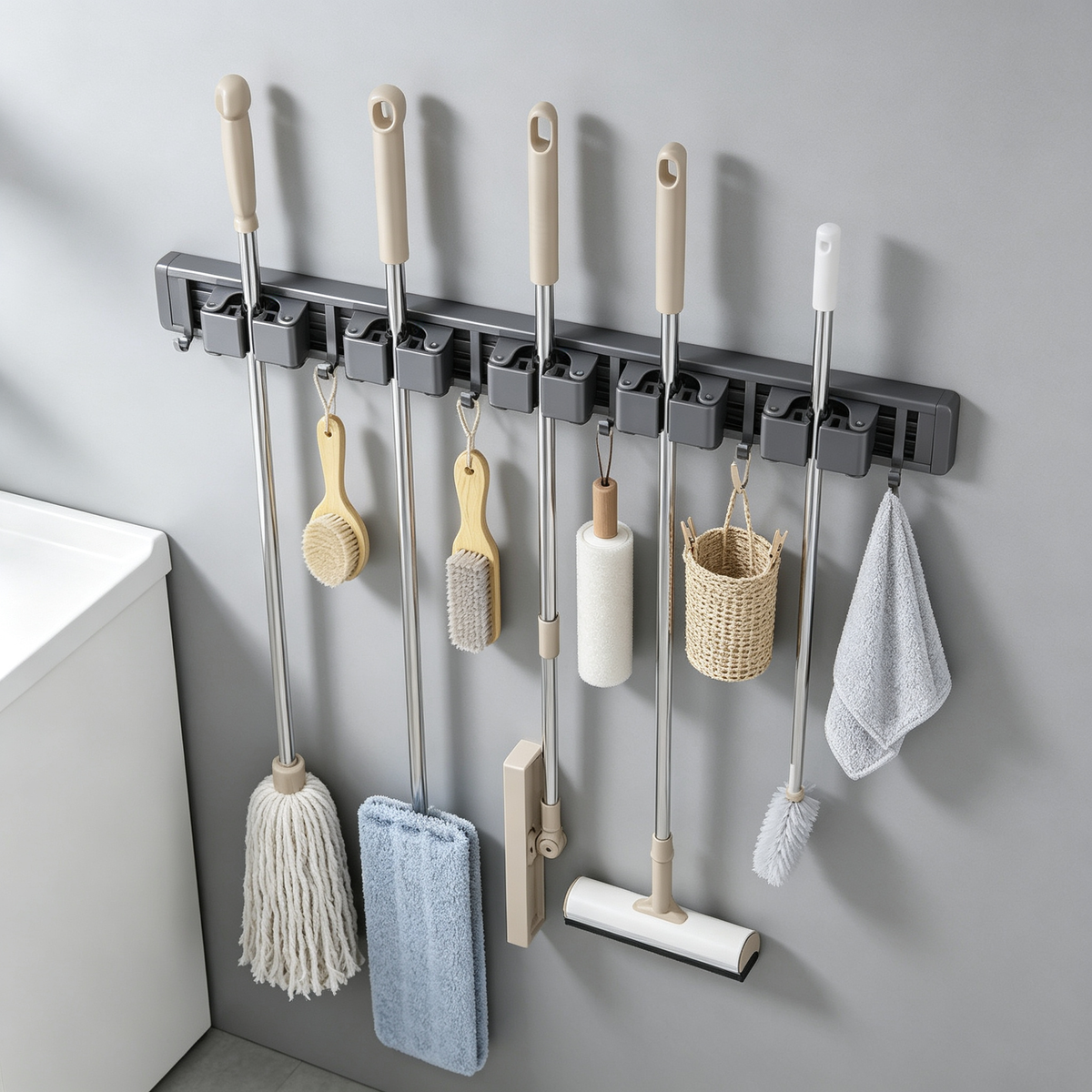 🧹 Wall-Mounted Mop & Broom Organizer